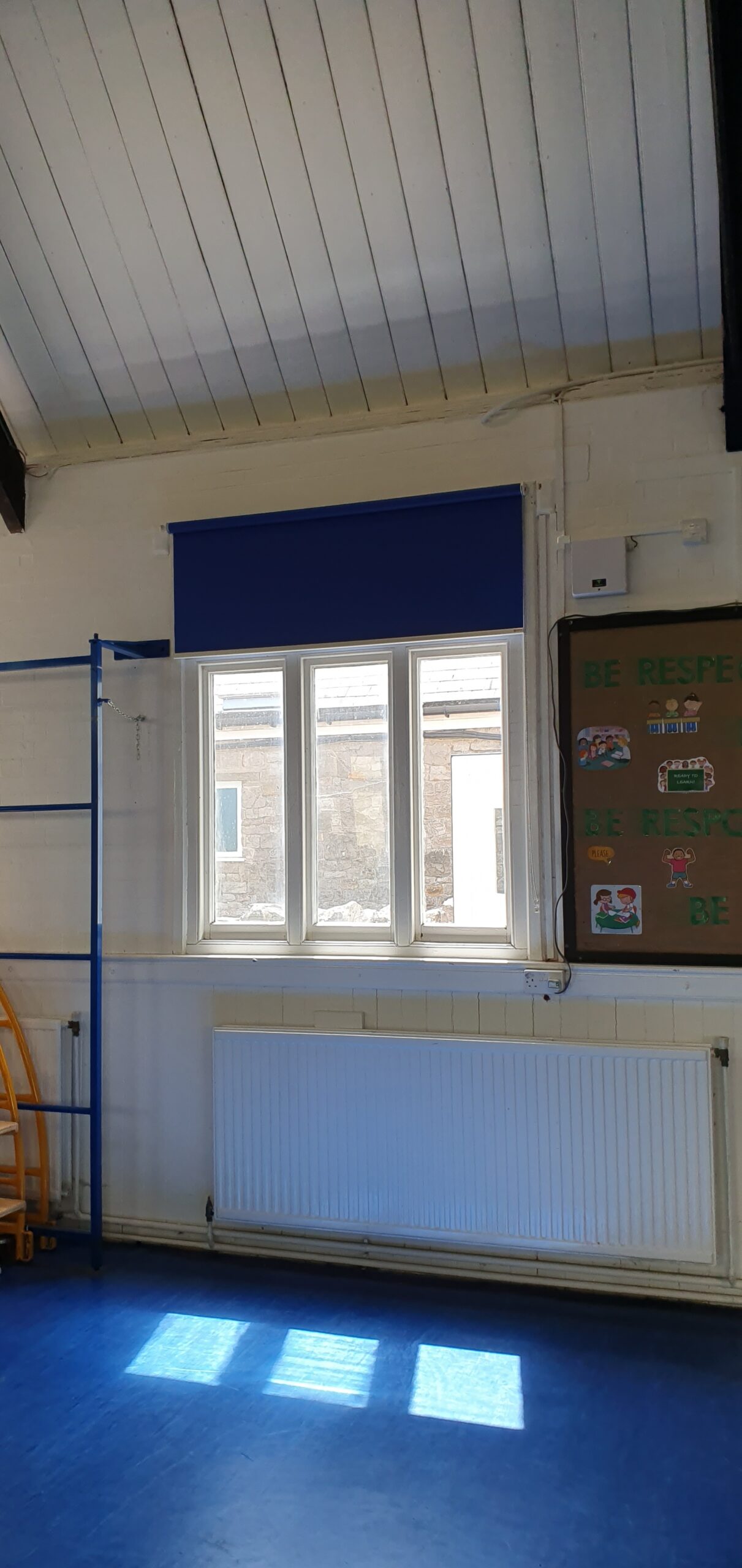 Blue Roller Blinds School Hall Blue Roller Blinds