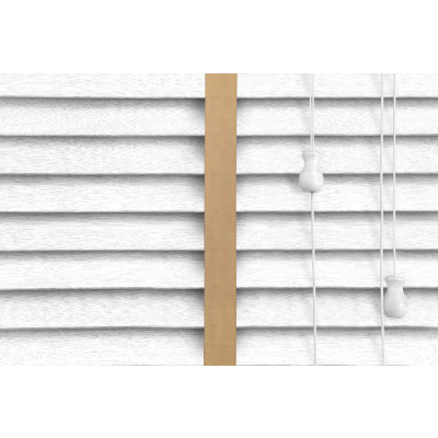 50mm Faux Wood Venetian Blinds Wood White Embossed Gold Ladder Tape