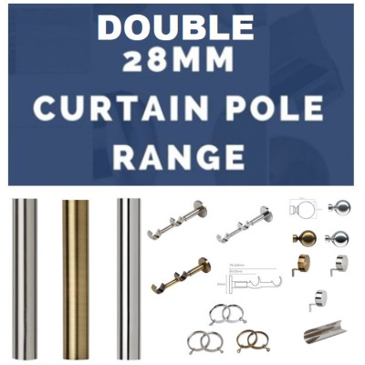 28mm Double Curtain Pole Range 3 Colours 2 Finial Options