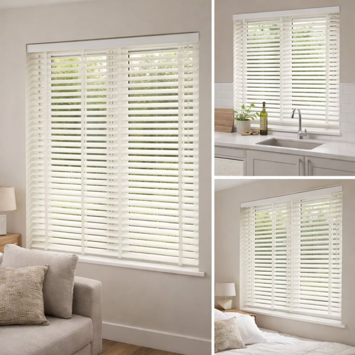 Faux Wood Venetian Blinds - Wood Grain White