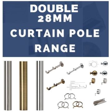 28mm Double Curtain Pole | Range 3 Colours 2 Finial Options | Contract Duty
