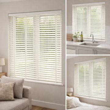 Faux Wood Venetian Blinds - Wood Grain White