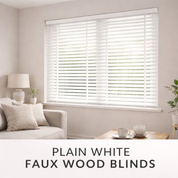 50mm Faux Wood Blinds - Plain - White - White Ladder Tape