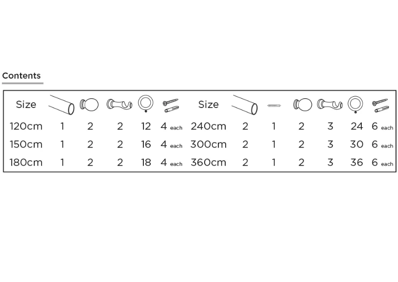 Wood Curtain Pole Pack Contents